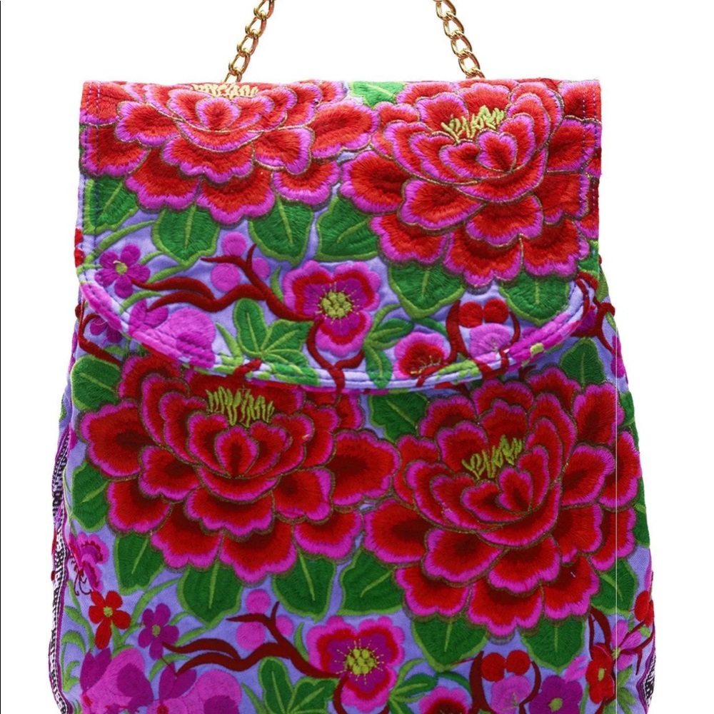 Blumera Nadine Purple Floral Embroidered Bohemian Backpack - Picture 3 of 8